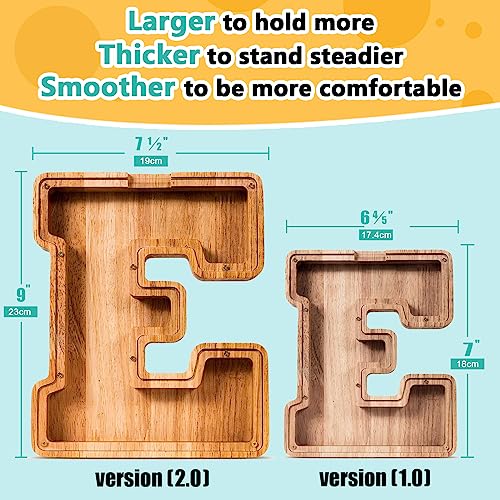 SummiDate Wooden Letter Piggy Bank for Kids| Piggy Bank for Boys Girls Toddler| Alphabet E Money Bank| Wood Coin Bank Personalized Birthday Easter Gift for Kids (E) - Image 4