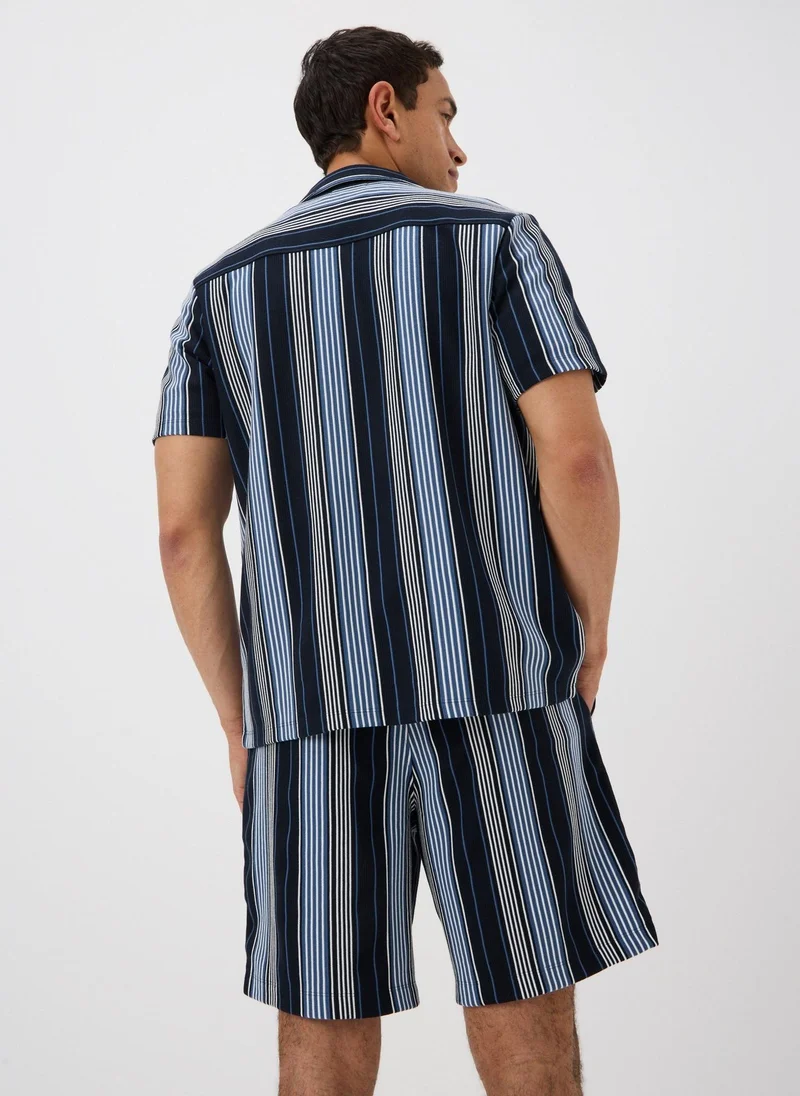 Matalan Navy Vertical Stripe Co Ord Shirt