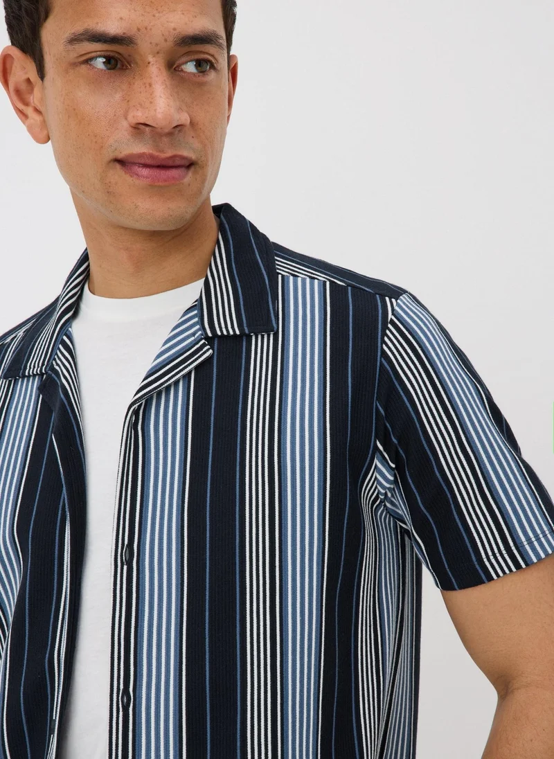 Matalan Navy Navy Vertical Stripe Co Ord Shirt for Men | Best Price UAE