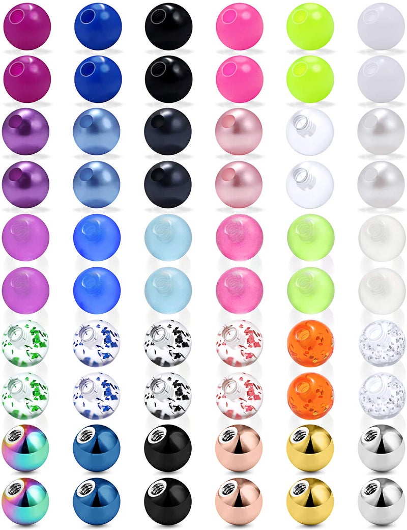 Ftovosyo 14G 60PCS Mix Color Replacement Balls Jewelry Piercing Stainless Steel & Clear Acrylic Barbell Parts for Industrial Barbell/Nipple Rings/Tongue Rings Silver-Tone Rose Gold Black 5mm