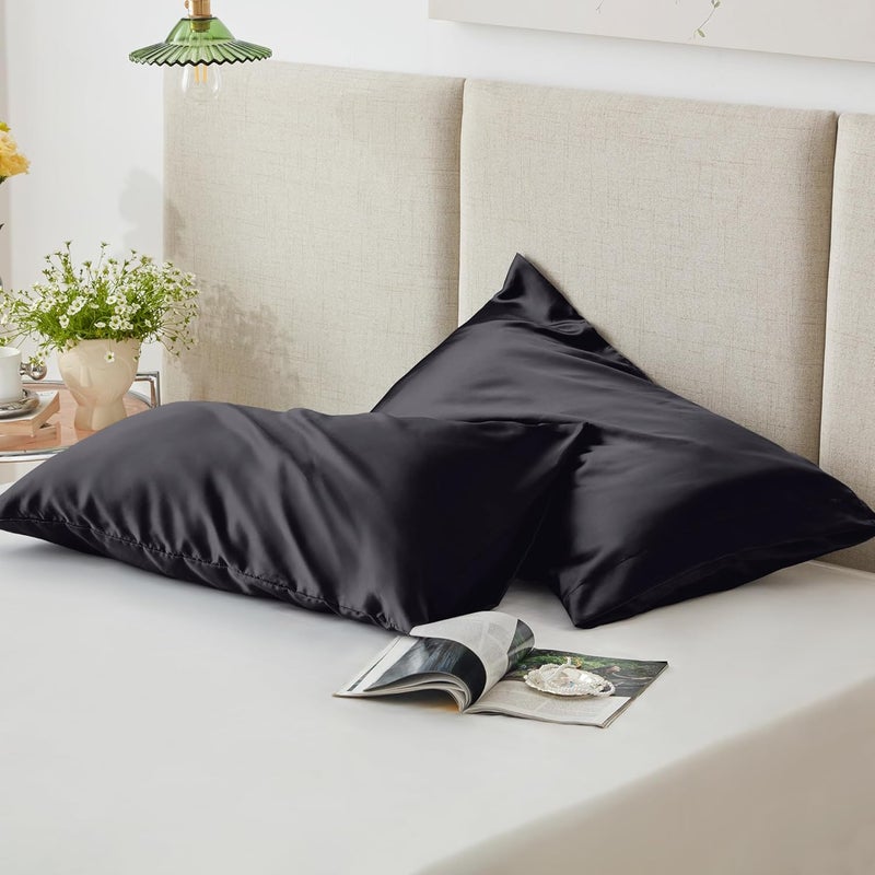 Love's cabin Satin Pillowcase Set of 2 King Size 20x36, Cooling Pillow Covers for Hair and Skin, Silky Smooth with Envelope Closure, Similar to Silk, Black - Image 5