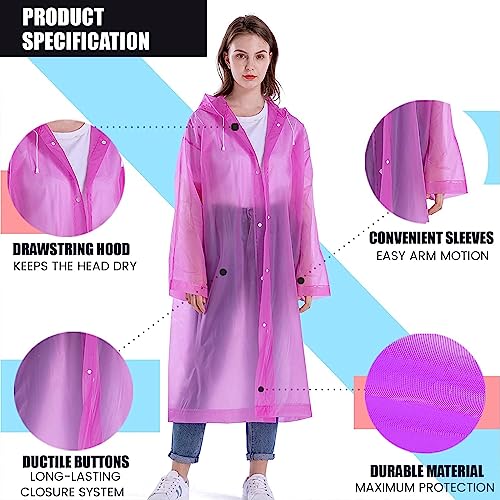 HACER EVA Waterproof Unisex Rain Coat Hooded Full Sleeves Outdoor Men, Women, Boys & Girls Rainwear Poncho Raincoat for Camping, Hiking & Travelling (Pink) - Image 3
