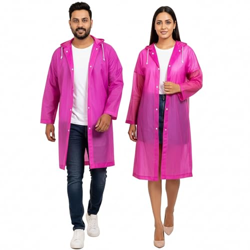 HACER EVA Waterproof Unisex Rain Coat Hooded Full Sleeves Outdoor Men, Women, Boys & Girls Rainwear Poncho Raincoat for Camping, Hiking & Travelling (Pink) - Image 1