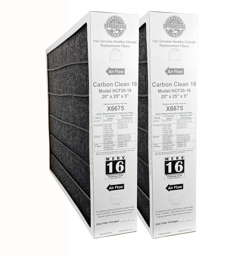 Lennox X6675 Carbon Clean 20 x 25 x 5 Inch MERV 16 Efficient Air Filter Replacement for Healthy Climate Air Purifier Cleaner Purification Systems - Image 1