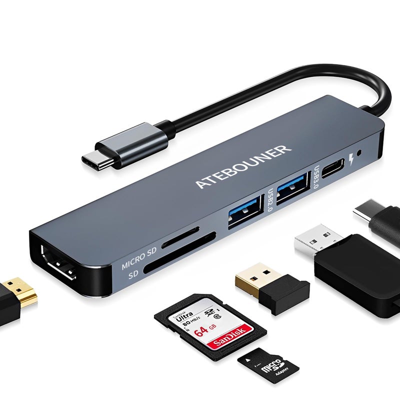 ATEBOUNER MacBook USB-C Hub Adapter - Multiport Docking Station With HDMI for MacBook Pro and Thunderbolt Devices - Image 1