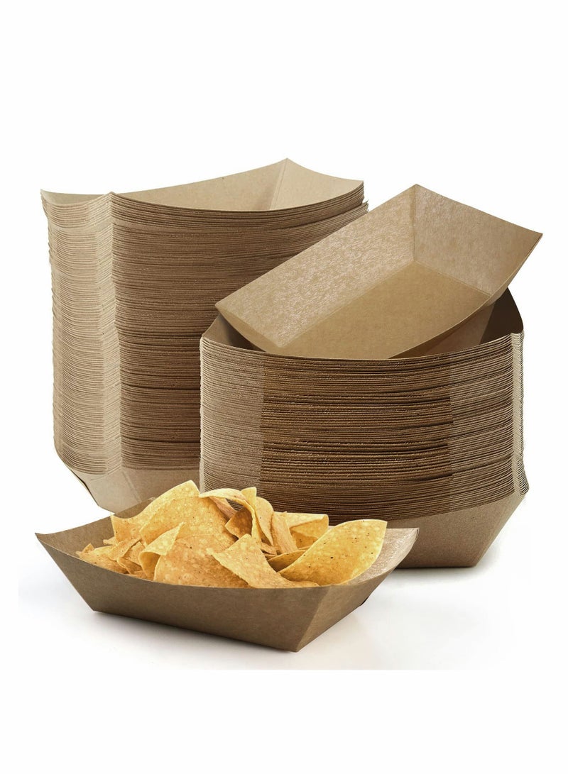 SYOSI 2.5Lb Paper Food Trays, 100Pack Disposable Paper Food Boats Greaseproof Kraft Paper Serving Boats Trays, Eco Friendly Food Snack Baskets for Party (Brown) - Image 1