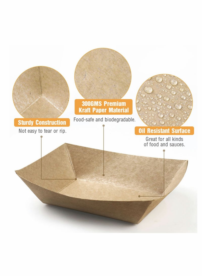 SYOSI 2.5Lb Paper Food Trays, 100Pack Disposable Paper Food Boats Greaseproof Kraft Paper Serving Boats Trays, Eco Friendly Food Snack Baskets for Party (Brown) - Image 5