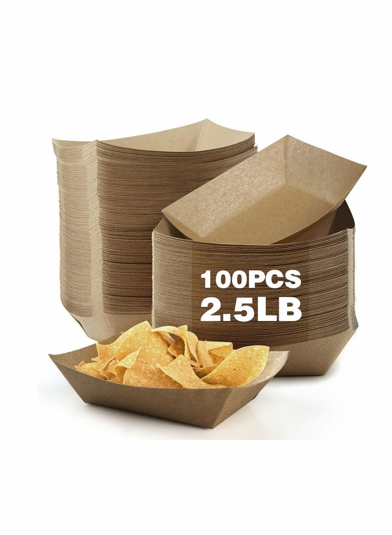 SYOSI 2.5Lb Paper Food Trays, 100Pack Disposable Paper Food Boats Greaseproof Kraft Paper Serving Boats Trays, Eco Friendly Food Snack Baskets for Party (Brown) - Image 2