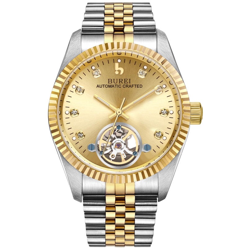 BUREI Mens Luxury Automatic Watch Dress Gold Self-Winding Wristwatch Date Display Two Tones Stainless Steel Bandï¼ŒGold - Image 1