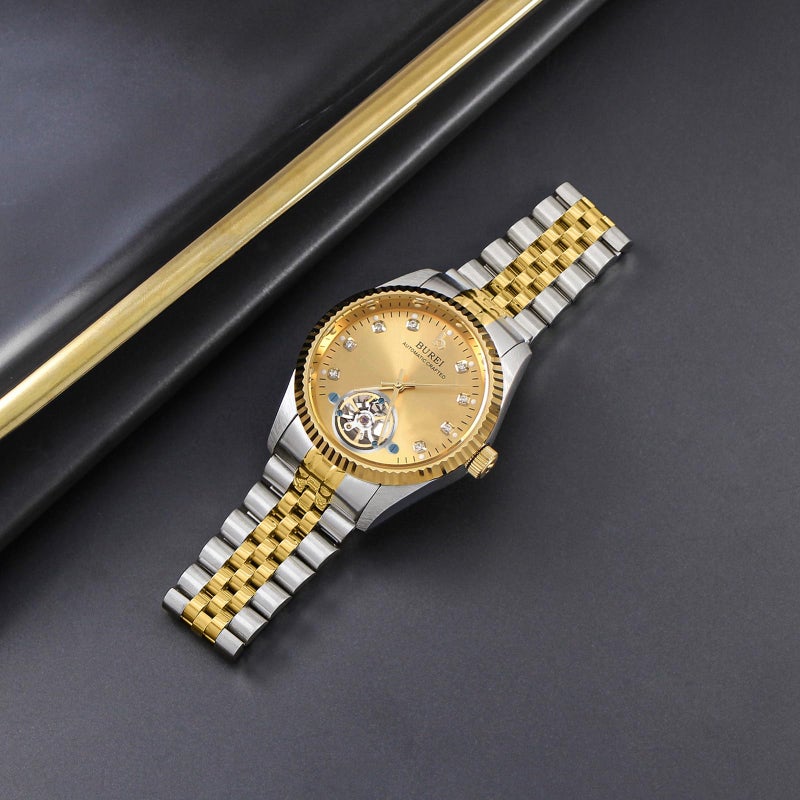 BUREI Mens Luxury Automatic Watch Dress Gold Self-Winding Wristwatch Date Display Two Tones Stainless Steel Bandï¼ŒGold - Image 5