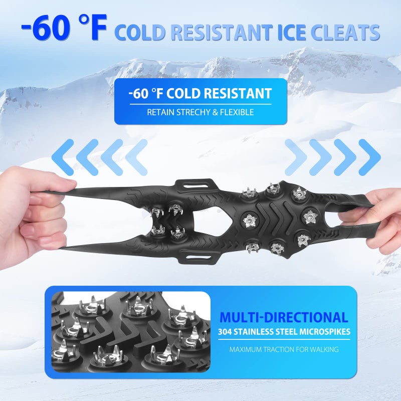 Sfee Crampons for Winter Boots, Upgraded Ice Cleats Stainless Steel Women Men Anti Slip Ice Traction Cleats Grips with Straps, Perfect for Hiking, Walking, Climbing, Ice Fishing(XL) - Image 2