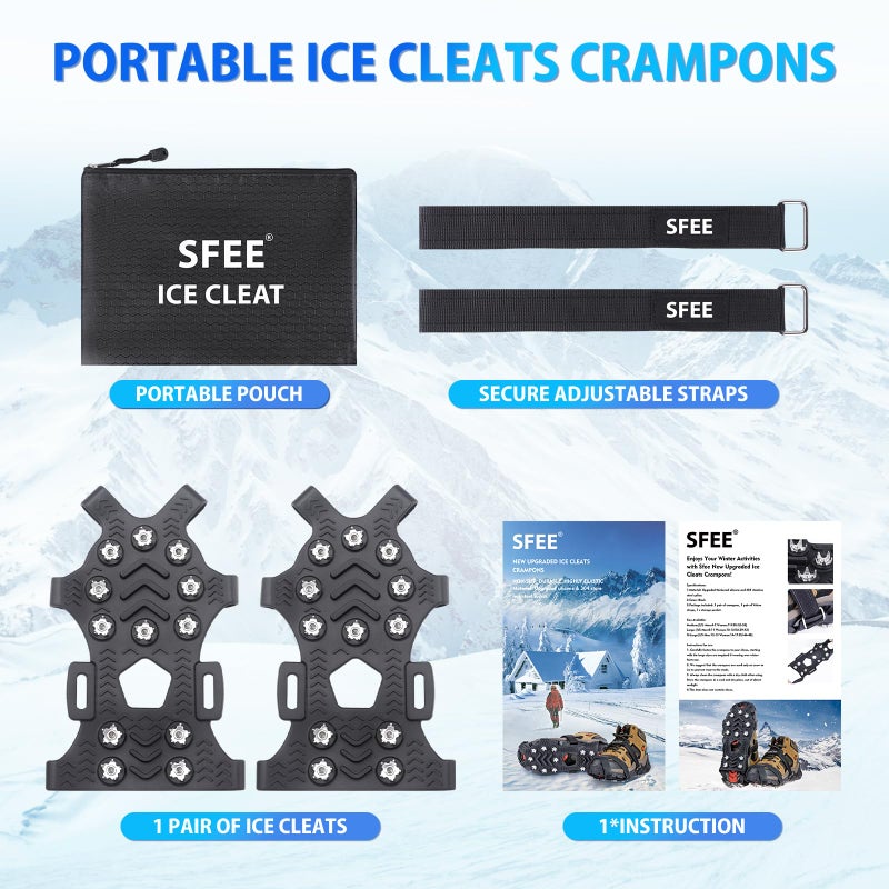 Sfee Crampons for Winter Boots, Upgraded Ice Cleats Stainless Steel Women Men Anti Slip Ice Traction Cleats Grips with Straps, Perfect for Hiking, Walking, Climbing, Ice Fishing(XL) - Image 5