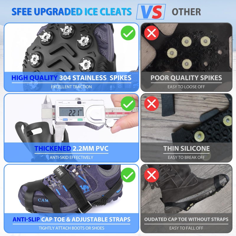 Sfee Crampons for Winter Boots, Upgraded Ice Cleats Stainless Steel Women Men Anti Slip Ice Traction Cleats Grips with Straps, Perfect for Hiking, Walking, Climbing, Ice Fishing(XL) - Image 3