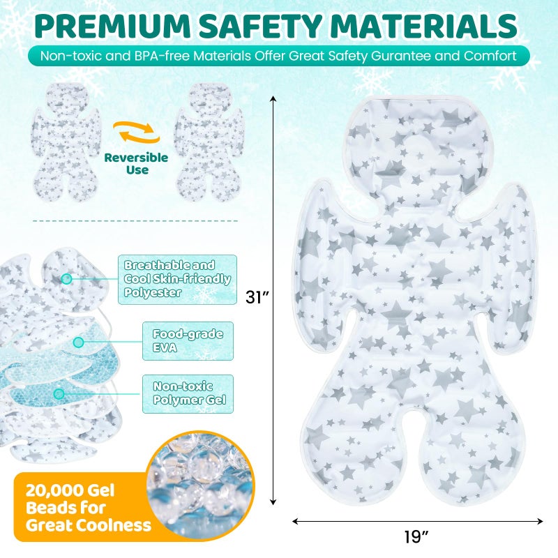 Orzbow Stroller Cooling Pad | Universal Baby Cooler Pad for Stroller, Car Seat, High Chair, Bassinet, Swing, Crib | Double Sided Carseat Cooling Cushion, Keep Baby Cool in Summer Travel Essentials - Image 4