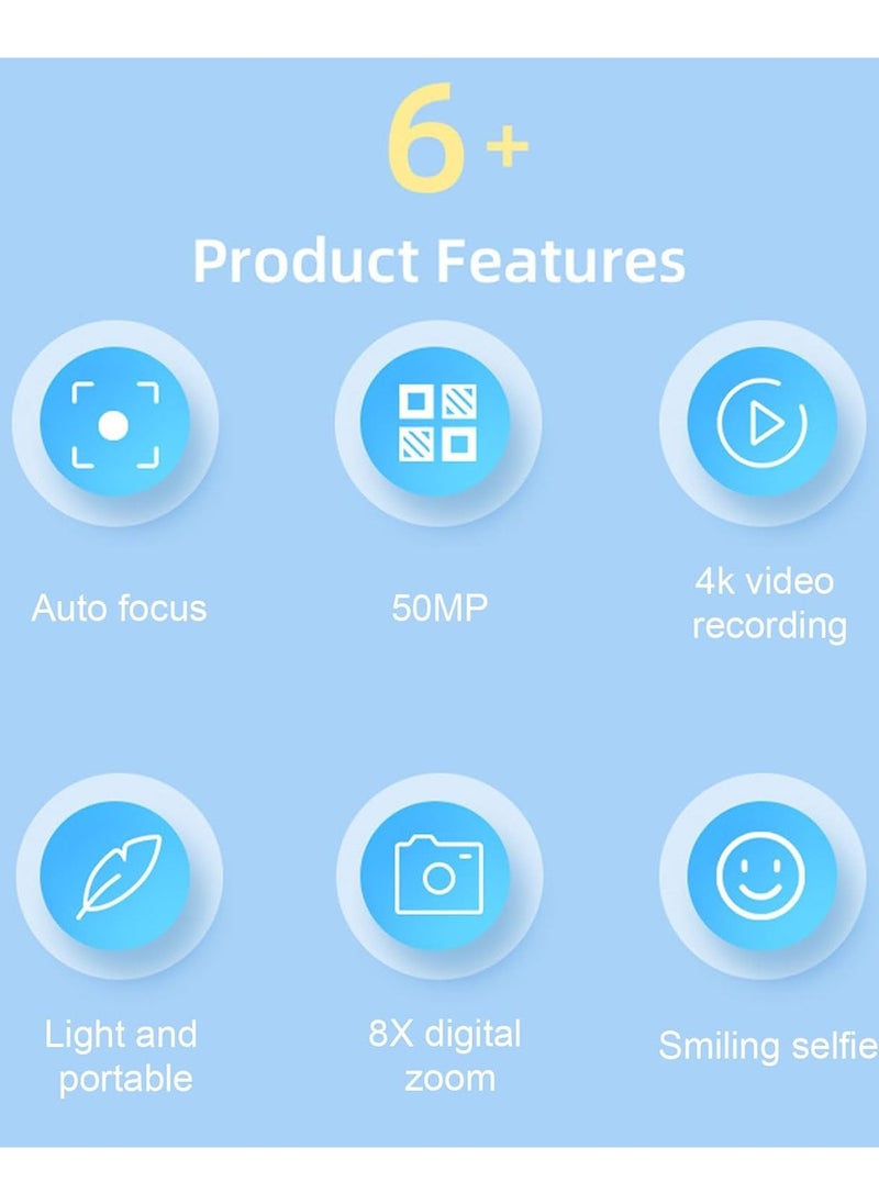 إيكويكام كاميرا فيديو رقمية صغيرة الحجم بدقة 4K بدقة 50 ميجابكسل وشاشة IPS مقاس 2.88 بوصة وتركيز تلقائي وتكبير 16 ضعفًا ومضادة للاهتزاز وخاصية التعرف على الوجه والتقاط الابتسامة وفلاش مدمج وبطاريتين وبطاقة ذاكرة 64 جيجابايت وقارئ بطاقات  - Image 5