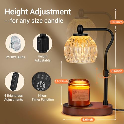 NVRGIUP Candle Lamp with Timer & Dimmer - Height Adjustable for Scented Candles, with 2 * 50W Bulbs - Home Decor Gift for Mothers Day (Black) - Image 2