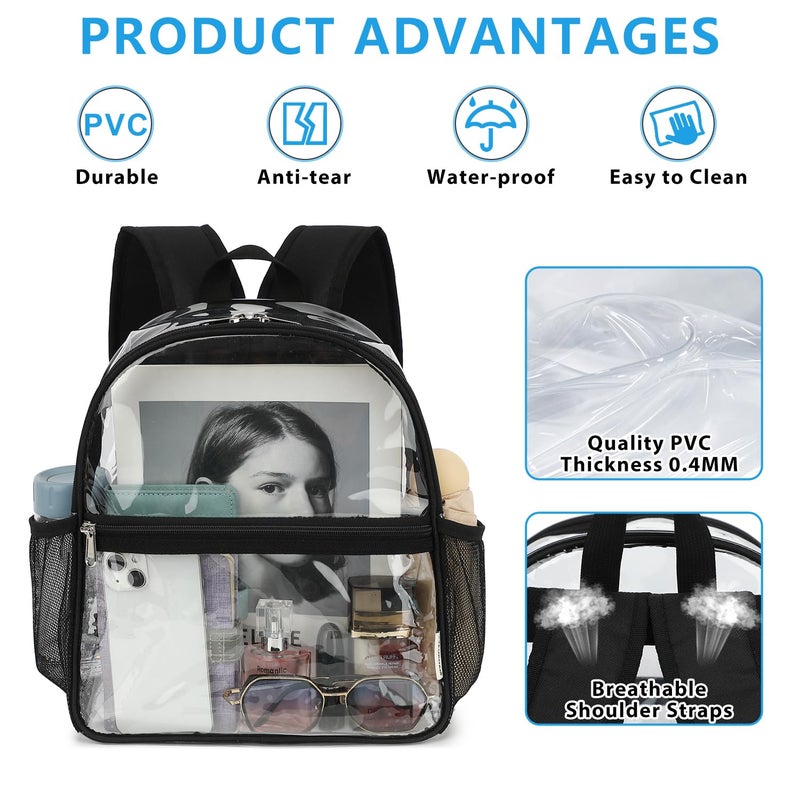 Fammart Clear Backpack Stadium Approved 12x6x12 - Kids & Small Adult Transparent Backpack for School, Work, Sports, Concerts - Clear Bag - Image 3