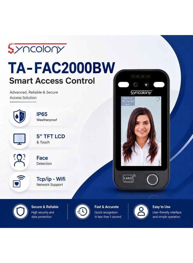 Syncolony TA-FAC2000BW Smart Face Recognition Access Control & Time Attendance Device - Image 1