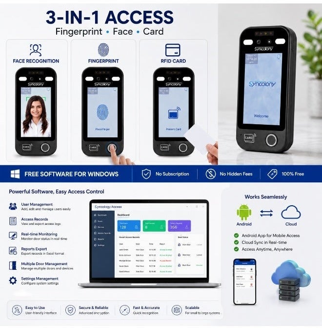 Syncolony TA-FAC2000BW Smart Face Recognition Access Control & Time Attendance Device - Image 3