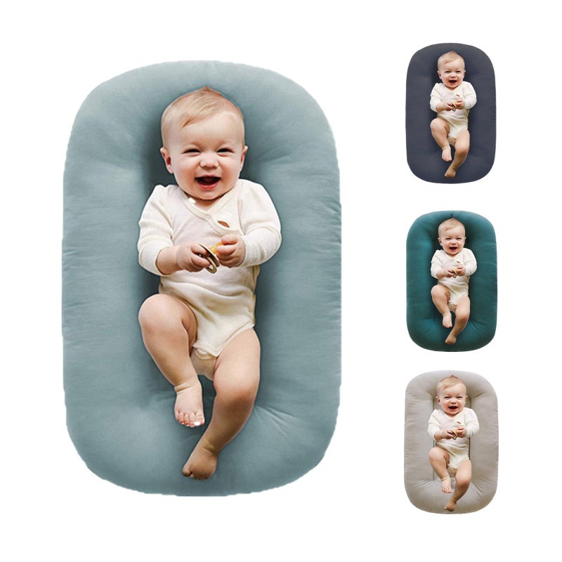Loevin Baby Lounger for Newborn 0-24 Months, Soft Portable Infant Nest & Play Mat & Diaper Changing Pad for Home,Travel & Floor Time, Newborn Babies Essentials Gifts(Misty Blue) - Image 1