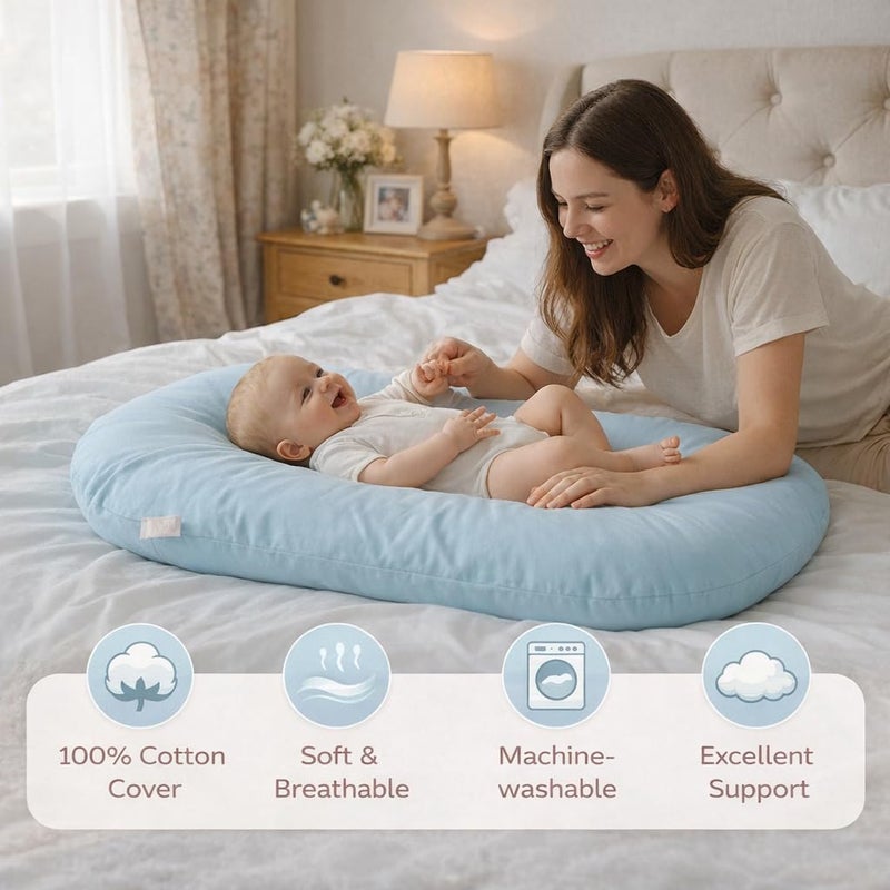 Loevin Baby Lounger for Newborn 0-24 Months, Soft Portable Infant Nest & Play Mat & Diaper Changing Pad for Home,Travel & Floor Time, Newborn Babies Essentials Gifts(Misty Blue) - Image 5