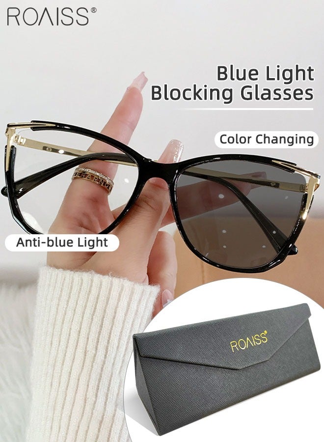 roaiss Women's Blue Light Blocking Glasses Anti UV and Glare Blue Light Filter Computer Glasses Cat Eye Color Changing Anti Eyestrain Headache Eyewear Black Gold 55mm  - Image 1
