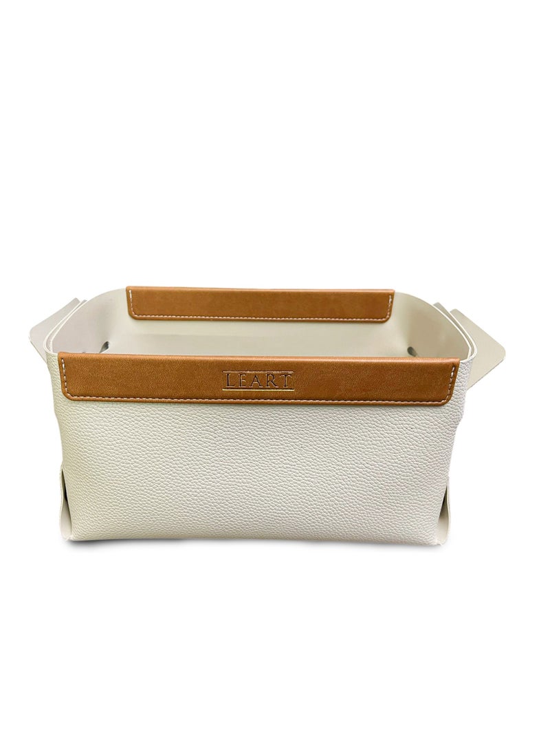 LeArt Leather Rectangle Storage Basket – Bedside, Nightstand, Office Desk Organizer | Pantry Storage Organizer | Stationery Organizer | Collapsible Storage Bin for Home (Camel) - Image 1