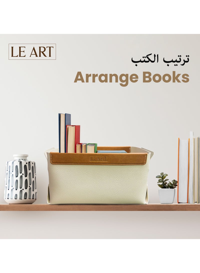 LeArt Leather Rectangle Storage Basket – Bedside, Nightstand, Office Desk Organizer | Pantry Storage Organizer | Stationery Organizer | Collapsible Storage Bin for Home (Camel) - Image 3