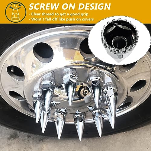 Grandroad auto 20 Pack Spike Lug Nut Covers, 33mm by 4-3/4" Thread On Chrome Spike Nut Cover Caps ABS Plastic Anti-Rust Screw-on Lug Nut Covers for Semi Trucks - Image 4