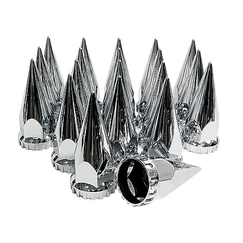 Grandroad auto 20 Pack Spike Lug Nut Covers, 33mm by 4-3/4" Thread On Chrome Spike Nut Cover Caps ABS Plastic Anti-Rust Screw-on Lug Nut Covers for Semi Trucks - Image 1