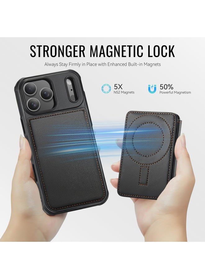 Usroom for iPhone 17 Pro Case Wallet Compatible with Magsafe, RFID Blocking Magnetic Card Holder 2 in 1 Detachable Kickstand Shockproof Phone Case for iPhone 17 Pro 6.3" Black - Image 2