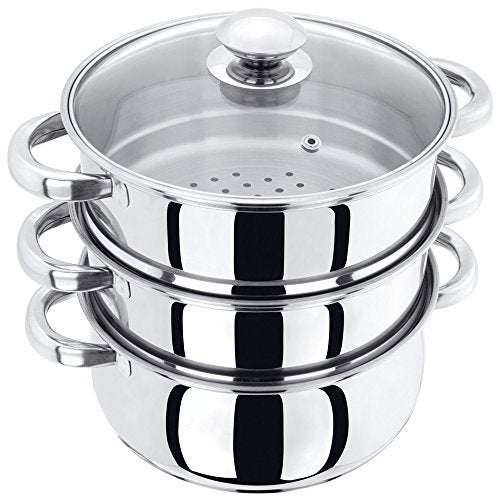 Pristine Tri Ply Induction Base Stainless Steel 3 Tier Multi Purpose Steamer with Glass Lid, 18 Cm, 1Piece (3 Separate Tiers), Silver - Image 4