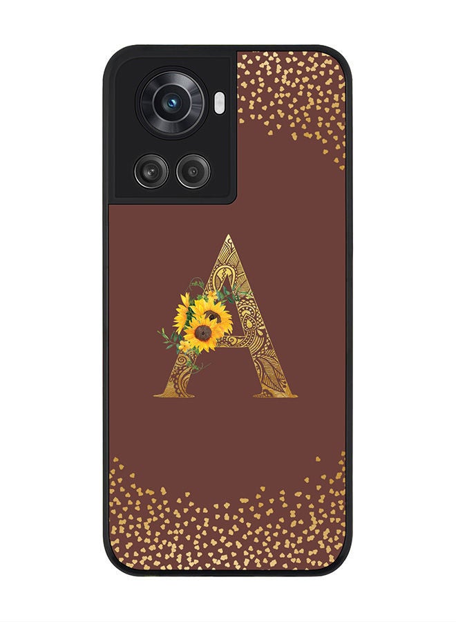 Stylizedd Rugged Black edge case for OnePlus 10R 5G/OnePlus Ace 5G Slim fit Soft Case Flexible Rubber Edges Anti Drop TPU Gel Thin Cover - Custom Monogram Initial Letter Floral Pattern Alphabet - A (Brown ) - Image 1