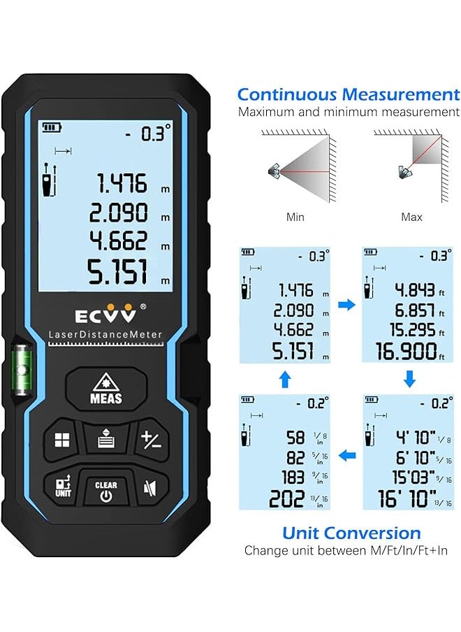 erorex Range Finder Distance Meter Portable Handle Digital Laser Measure Tool Tape Measure Area Volume With Bubble Level And Lcd 4 Line Display 100M  - Image 5