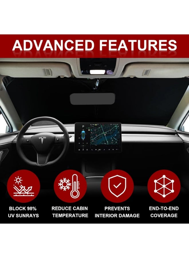 Car Windshield Sunshade for Tesla Model Y/3 - Folding Front Window Sun Shade Cover with Upgraded UV Protection Fabric, Professional Accessories for Tesla Model 3/Y 2016 to 2024 with a Storage Bag - Image 2