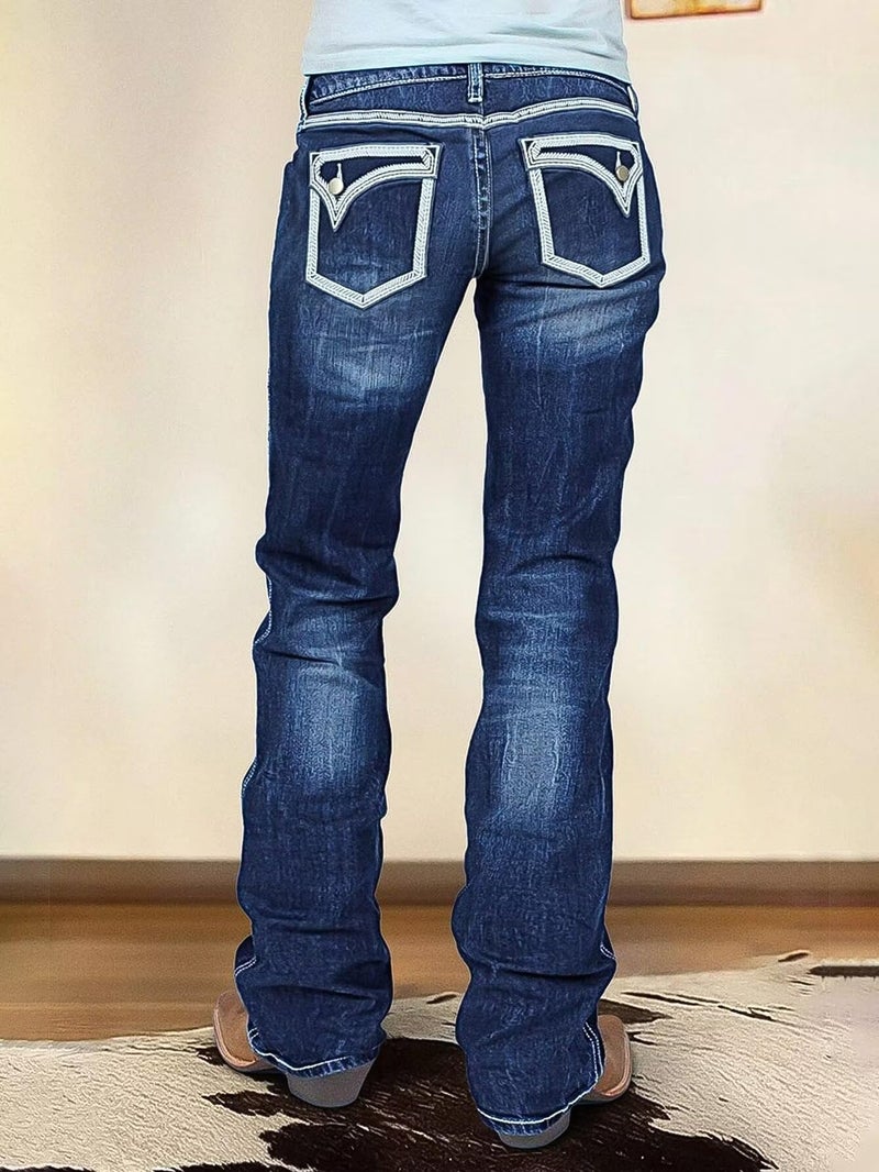 Flamingals Butt Lifting Bootcut Jeans Stretchy Casual Fall Winter Trendy Flare Leg Jeans for Women Sapphire Blue M - Image 3