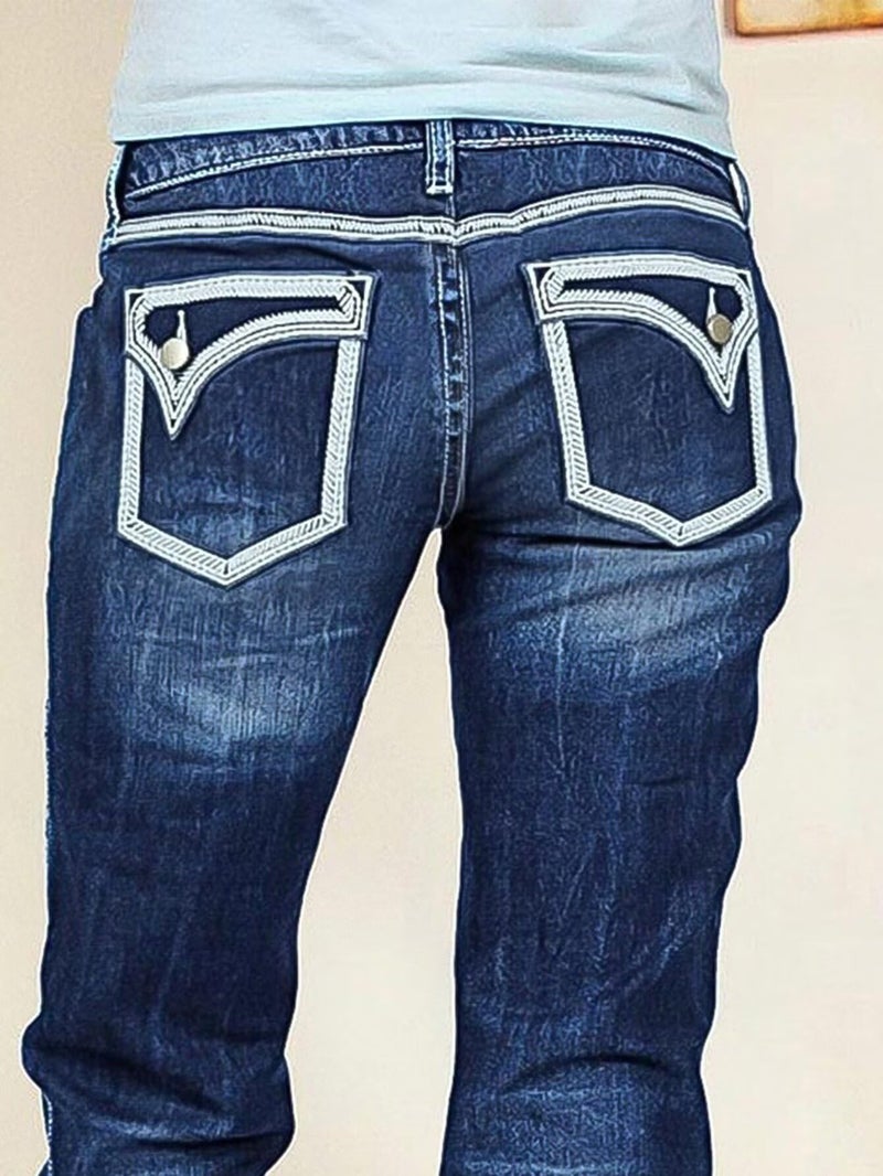 Flamingals Butt Lifting Bootcut Jeans Stretchy Casual Fall Winter Trendy Flare Leg Jeans for Women Sapphire Blue M - Image 2