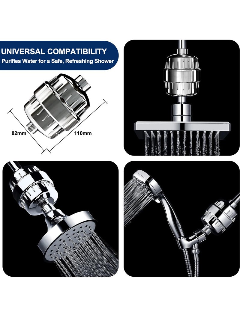 أميناك فلتر دوش 25 مرحلة، فلتر رأس الدش للمياه العسرة مع 2 خرطوشة فلتر قابلة للاستبدال، فلتر ماء الدش لإزالة الكلور والفلوريد، كروم مصقول - Image 4