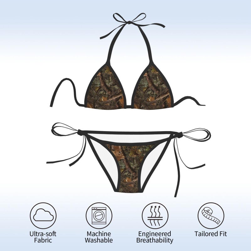 JIEKENMO Camo Camouflage Green Forest Fashion Boxing Bikini Women Halterneck Top and Set Swimsuits Beach Swimming Black One Size - Image 5