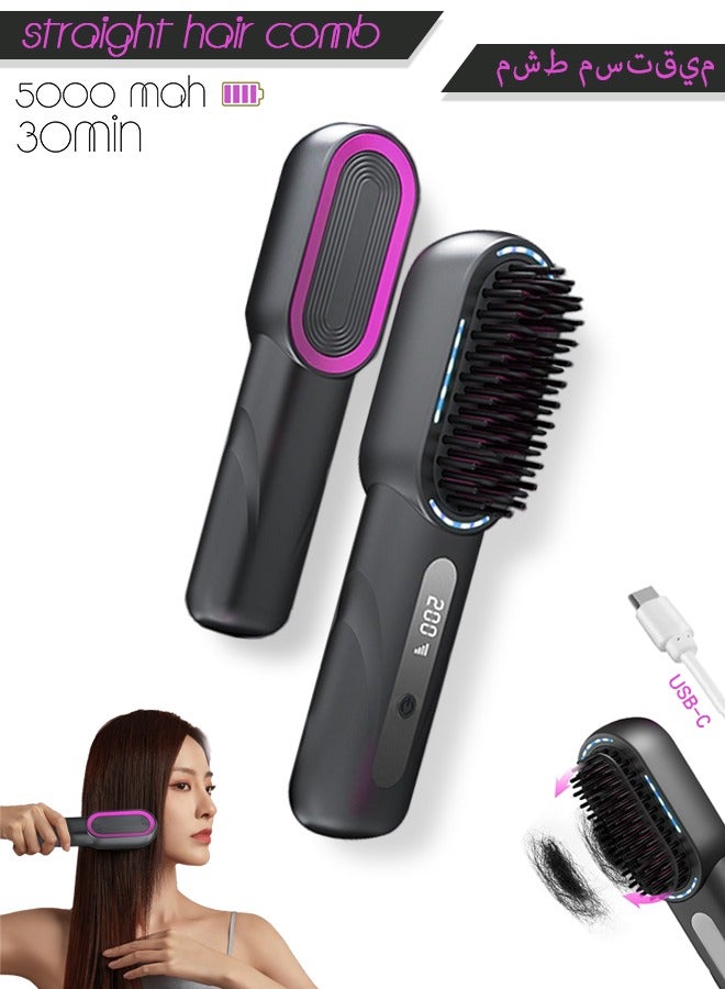 Cordless Hair Straightener Brush, Mini Slim Hot Brush, Electric Hair Styler Brush, Portable Heated Straightening Brush, Electric Hair Styler Brush for Travel, Party - Image 1