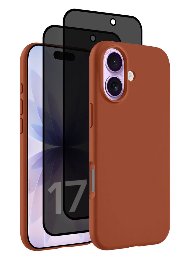 CATANES 3 Packs Silicone Protective Phone Case for iPhone 17 - Soft Anti-Scratch Microfiber Lining Ultra Slim Drop Protection Phone Cover with Two Privacy Screen Protectors - Windsor Brown - Image 1
