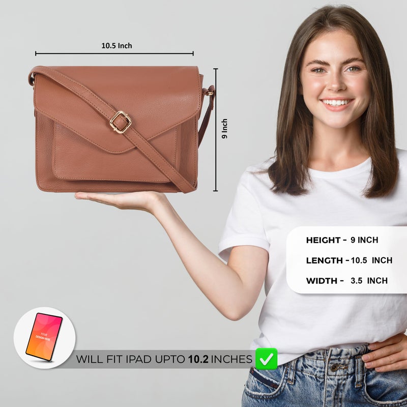 Ozora Leather Flapover Crossbody Handbag Purse for Women with Adjustable Strap & Overflap Snap Closure Tote/Bag (Tan NDM) - Image 2