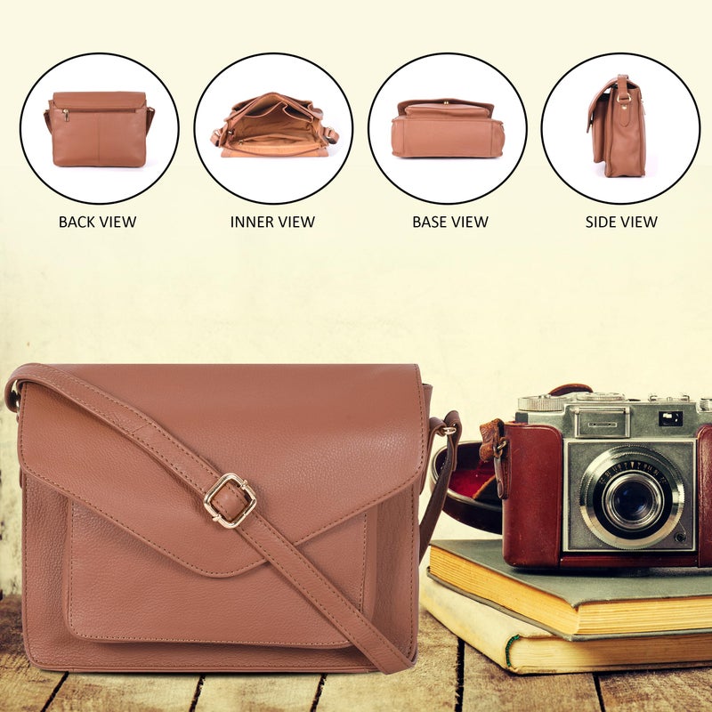 Ozora Leather Flapover Crossbody Handbag Purse for Women with Adjustable Strap & Overflap Snap Closure Tote/Bag (Tan NDM) - Image 5