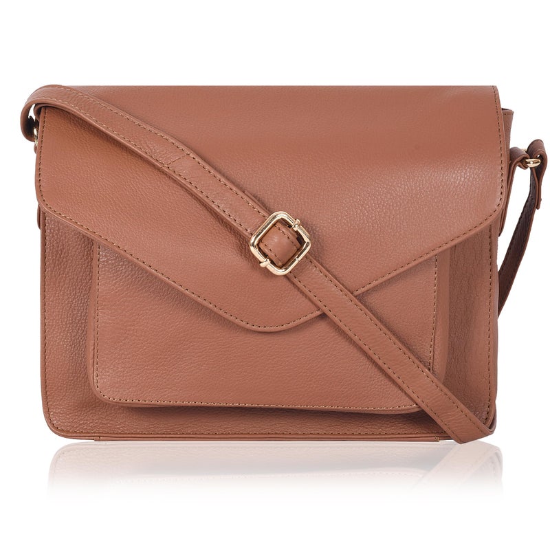 Ozora Leather Flapover Crossbody Handbag Purse for Women with Adjustable Strap & Overflap Snap Closure Tote/Bag (Tan NDM) - Image 1