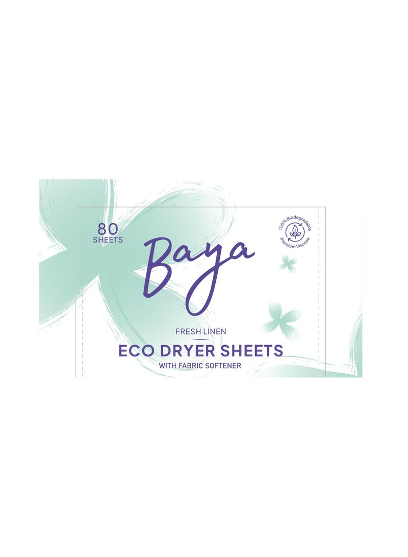 Bayara Dryer Sheets With Fabric Softener Fresh Linen 80 Sheets (245g)  - Image 1