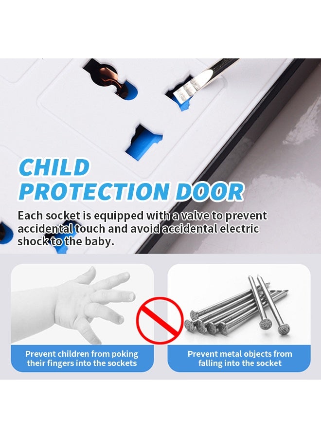 8-in-1 Power Strip 5m, Universal Extension Cord with Child Safety Shutters, 4 Sockets, 3 USB & Type-C Ports, Portable Charging Station for Home and Office - Image 4