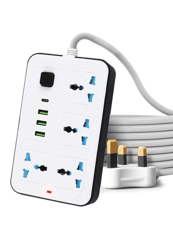 8-in-1 Power Strip 5m, Universal Extension Cord with Child Safety Shutters, 4 Sockets, 3 USB & Type-C Ports, Portable Charging Station for Home and Office - Image 1