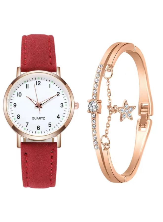 Two-piece Simple Women's Watch Digital Female Student Luminous Watch Fashion Matte Leather Casual Women's Quartz Watch