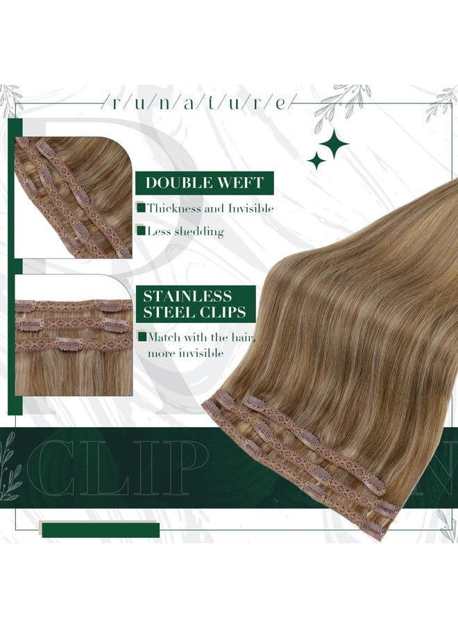 RUNATURE Blonde Clip in Hair Extensions Dark Blonde Human Hair Clip in Extensions with Highlights Human Hair Extensions Clip Ins 12 Inch 50g 3pcs Clip in Human Hair Extensions Full Ends  - Image 2