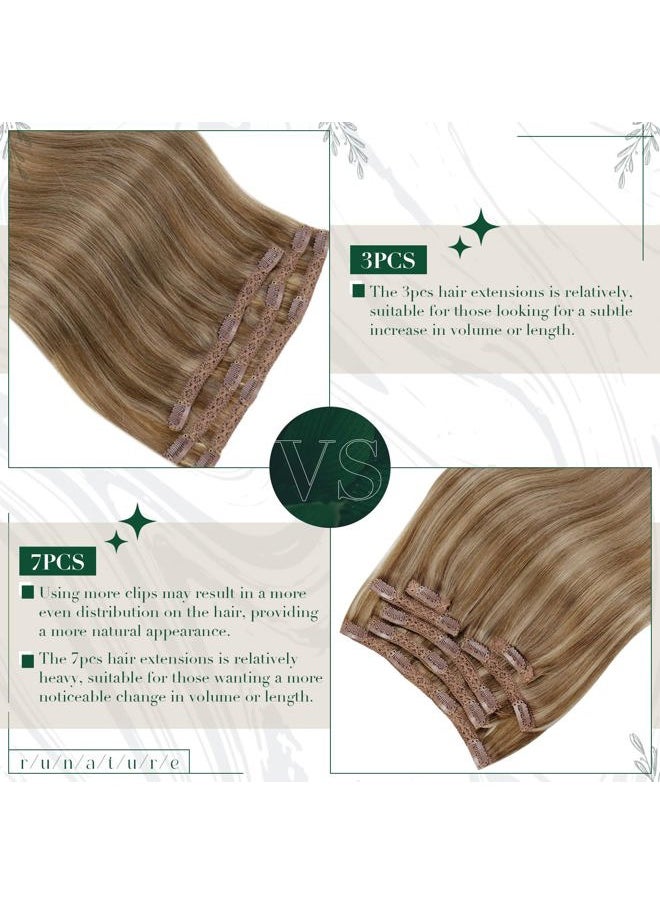 RUNATURE Blonde Clip in Hair Extensions Dark Blonde Human Hair Clip in Extensions with Highlights Human Hair Extensions Clip Ins 12 Inch 50g 3pcs Clip in Human Hair Extensions Full Ends  - Image 5